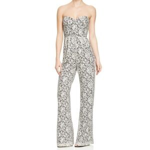Parker Strapless Lace Overlay Jumpsuit Size Small | Black & Nude Formal